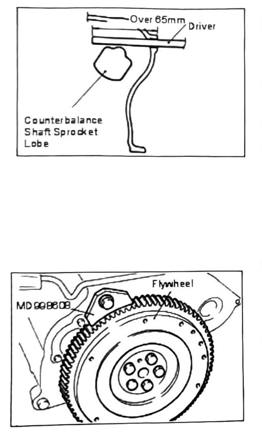 Figure: Counterbalance shaft holding tool and crankshaft bolt removal