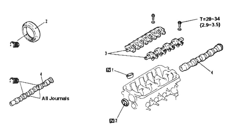 Figure: Camshaft removal and rocker arm assembly, all-journal torque callout