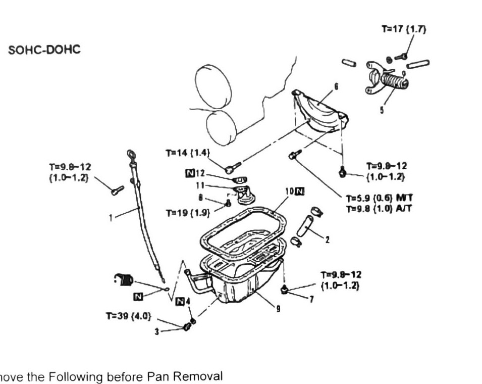 Figure: Oil pan removal component diagram and torque callouts