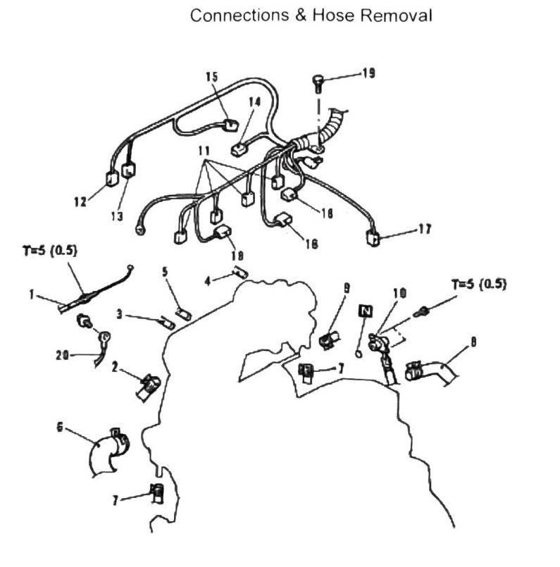 Figure: Connections and hose removal diagram, items 14-20