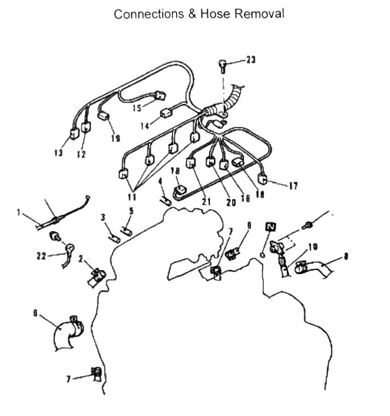 Figure: Connections and hose removal diagram, items 1-11, DOHC