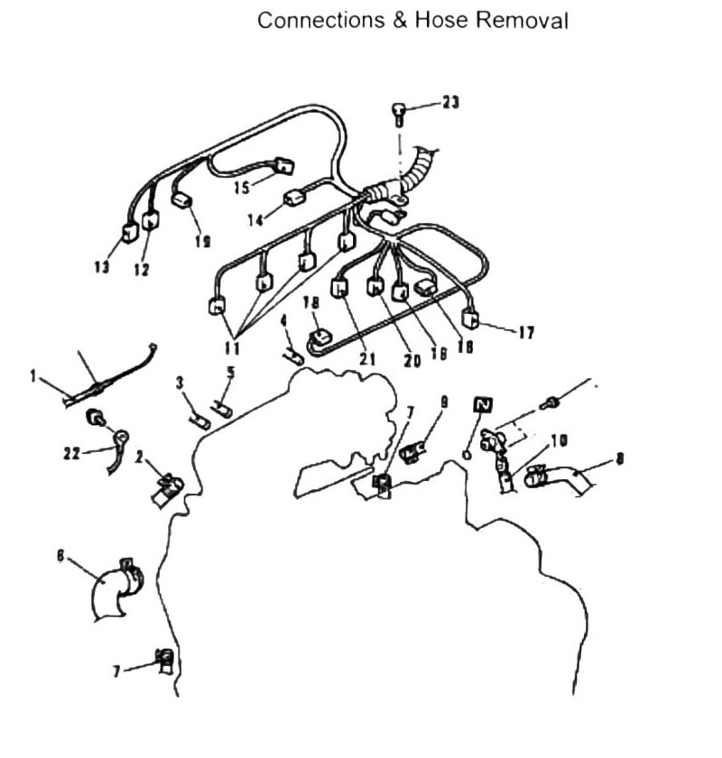 Figure: Connections and hose removal diagram, items 12-23, DOHC