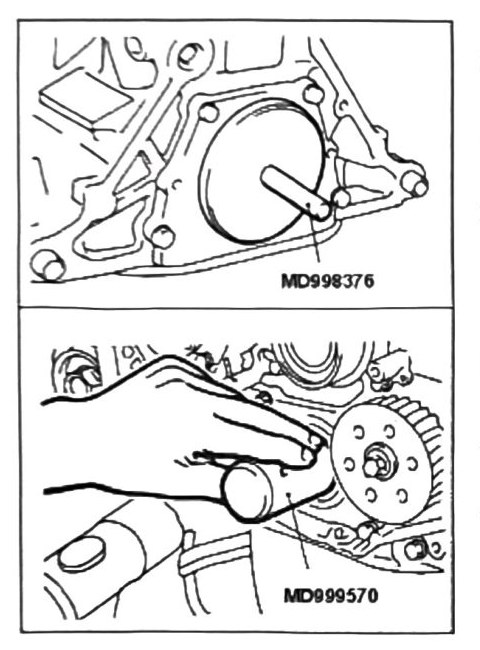 Figure: Rear and front seal installation using drivers MD998376 and MD999570