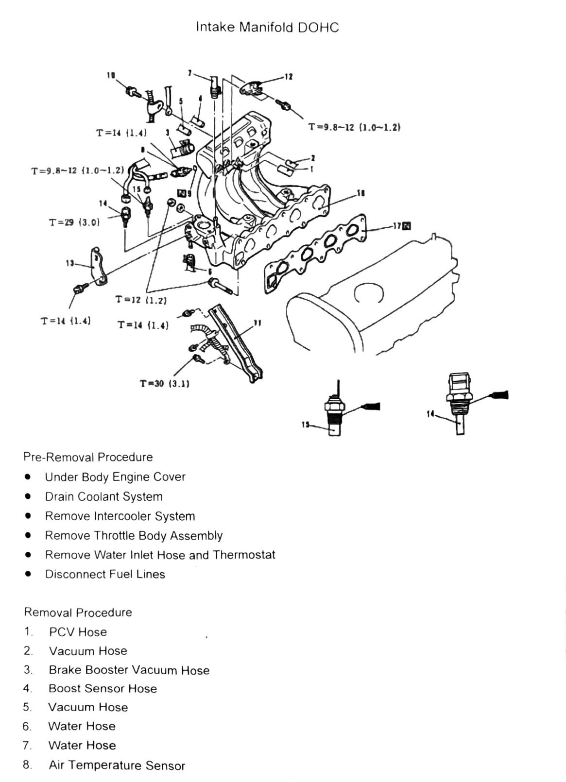 Figure: Intake Manifold DOHC, removal steps 1-8