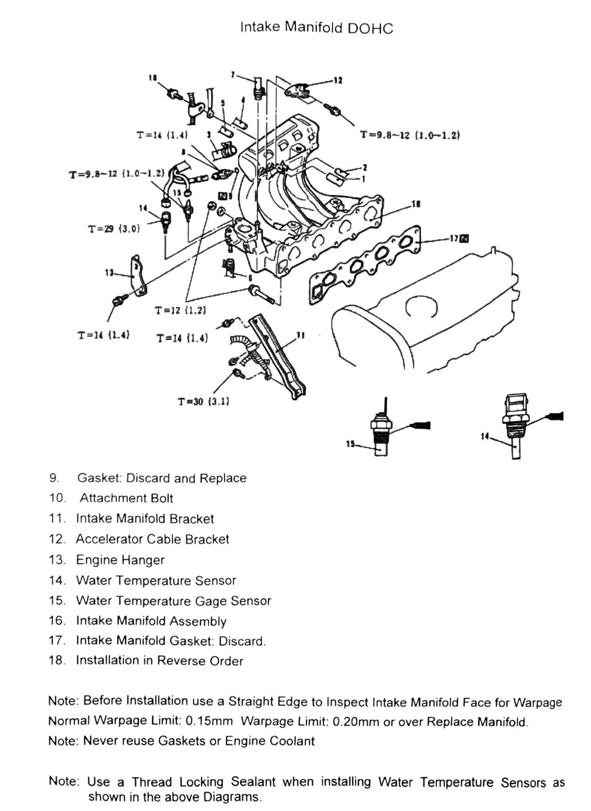 Figure: Intake Manifold DOHC, removal steps 9-18