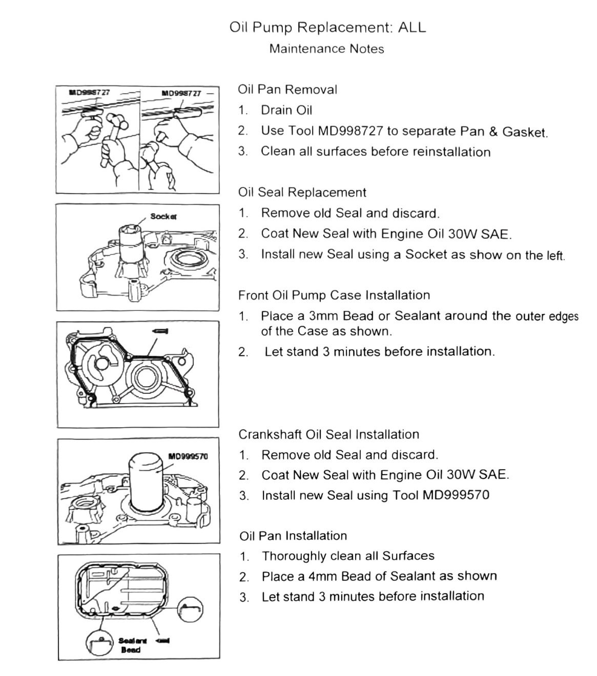 Figure: Oil pan removal/installation and crankshaft front oil seal install with MD999570