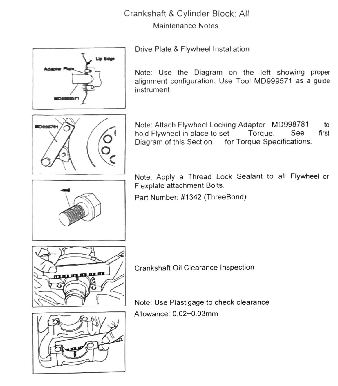 Figure: Drive plate & flywheel installation with alignment tool MD999571