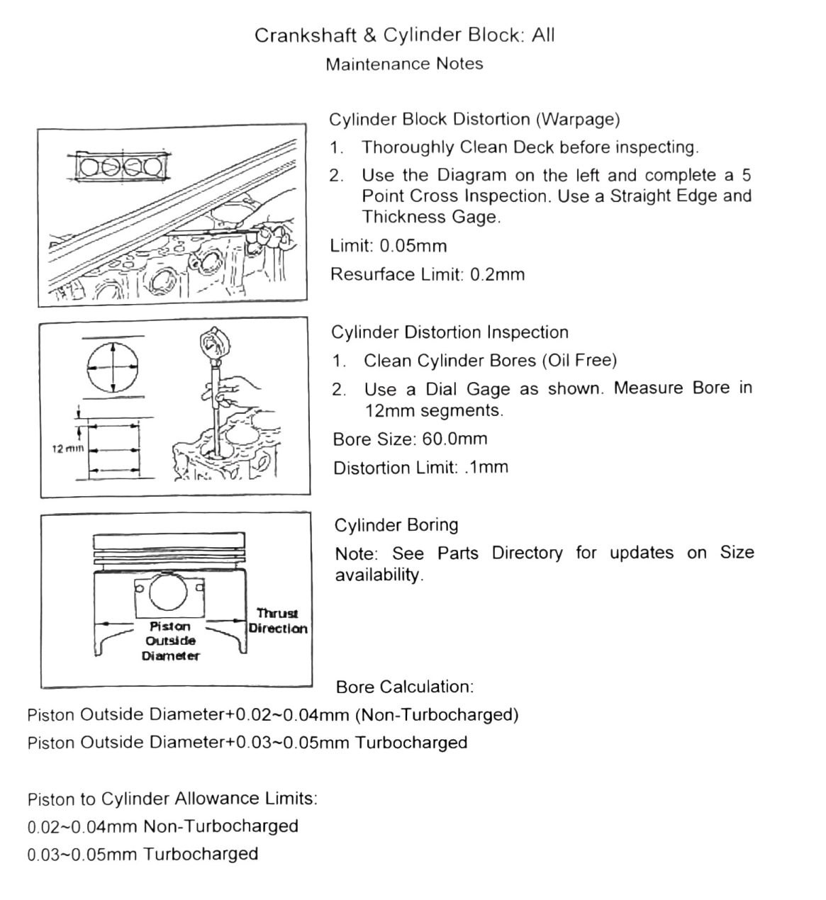 Figure: Cylinder block distortion 5-point inspection, bore measurement, boring calculation