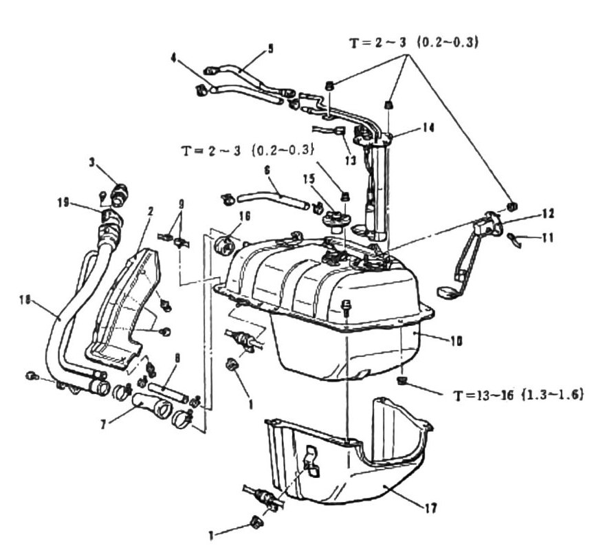 Figure: Fuel Pump-Filter-Tank System, component removal diagram (1 of 2)