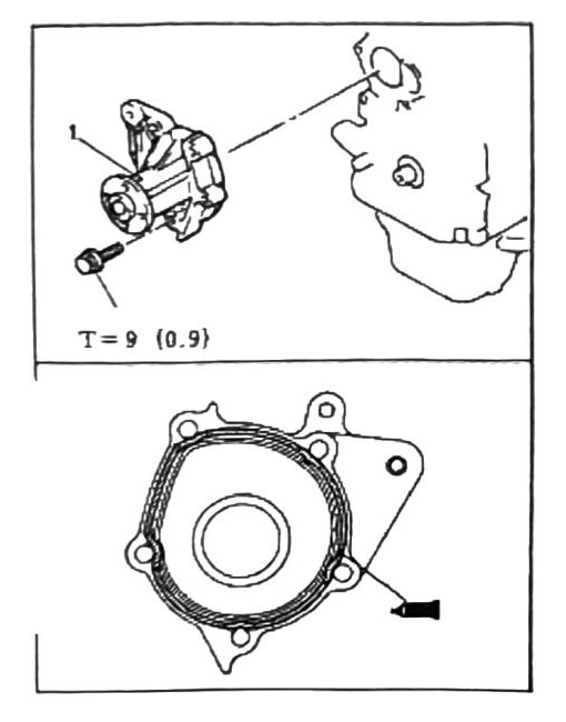 Figure: Water pump removal and attachment, gasket sealant bead callout