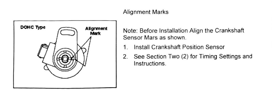 Figure: Crankshaft sensor alignment marks, DOHC type