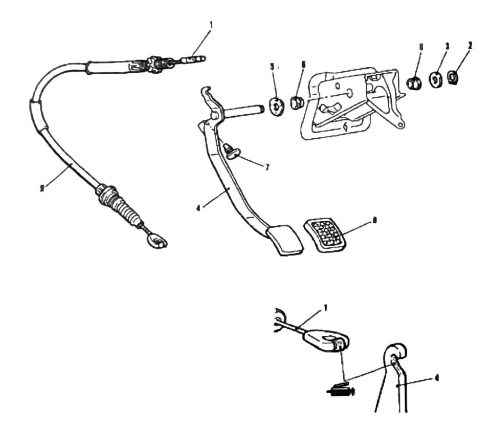 Figure: Clutch pedal assembly exploded component diagram