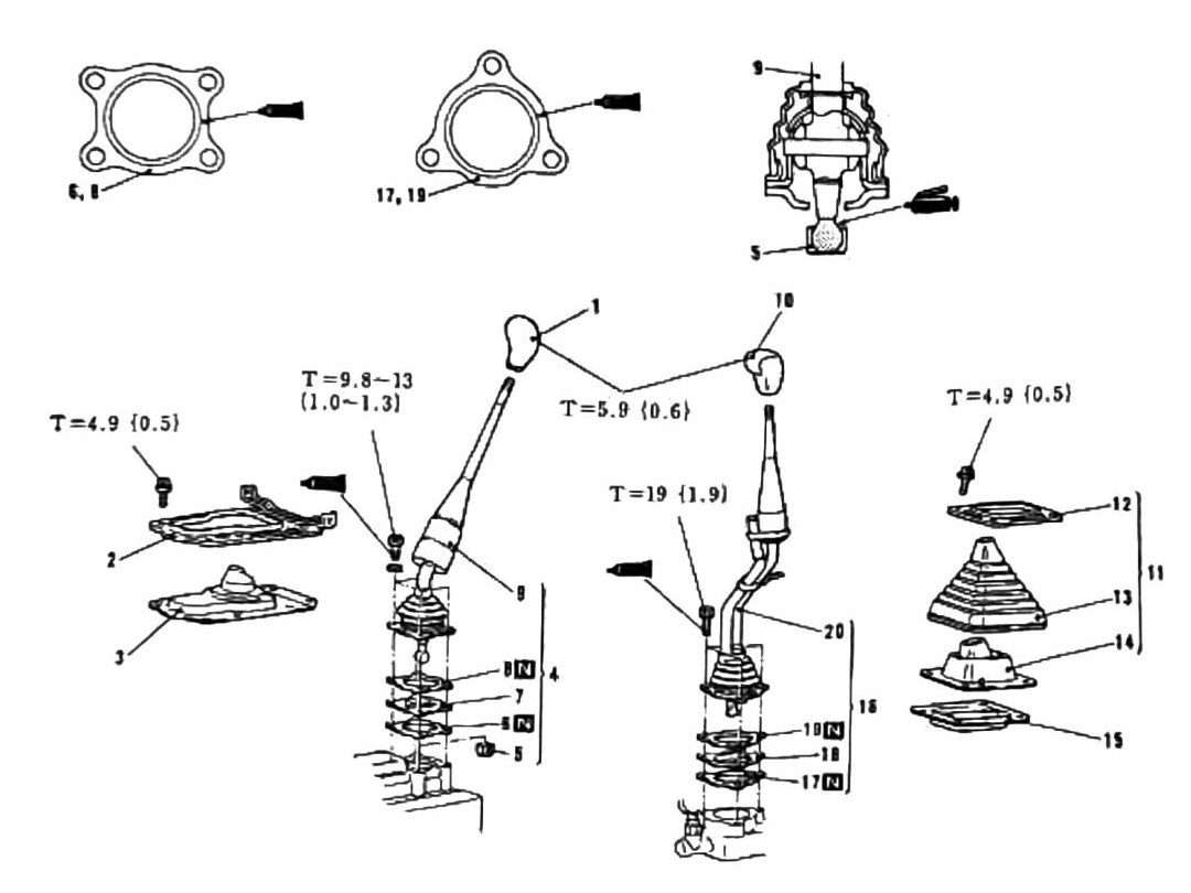 Figure: Transmission Shifter Control and Transfer Case Control exploded diagram