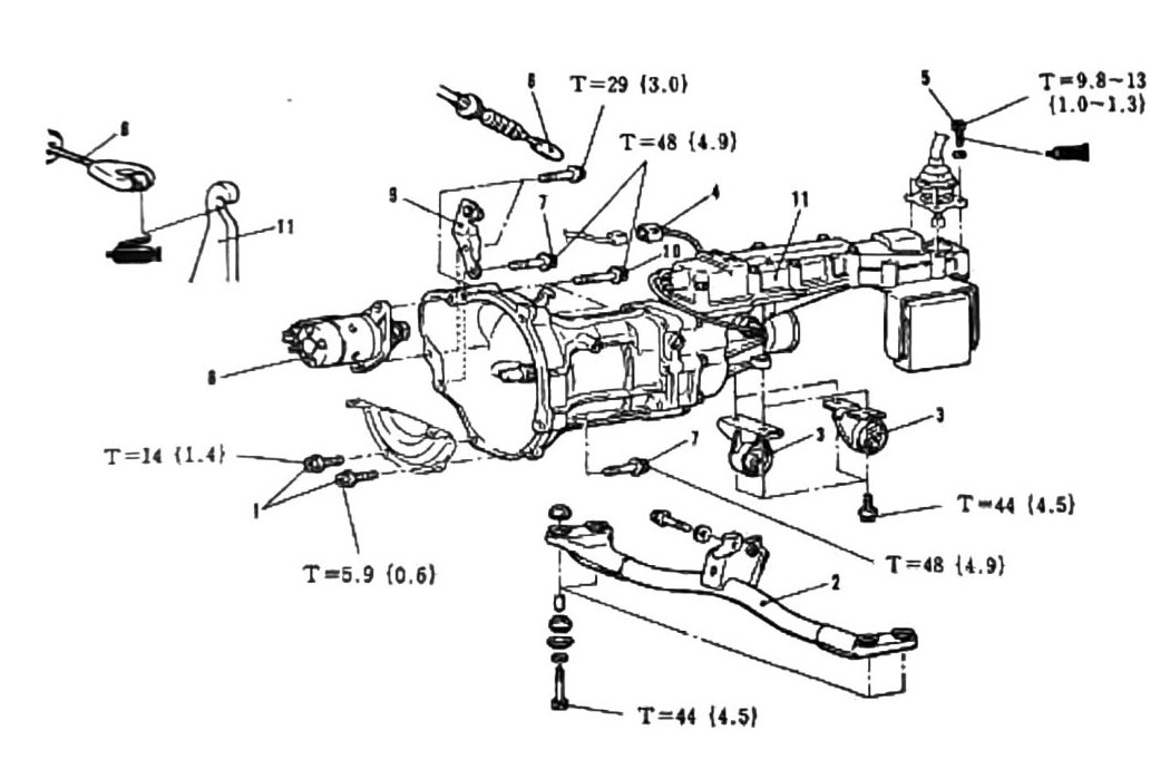 Figure: Transmission removal diagram and torque callouts