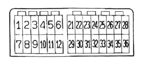Figure: A/T-ECU connector pinout diagram (36-pin connector layout)