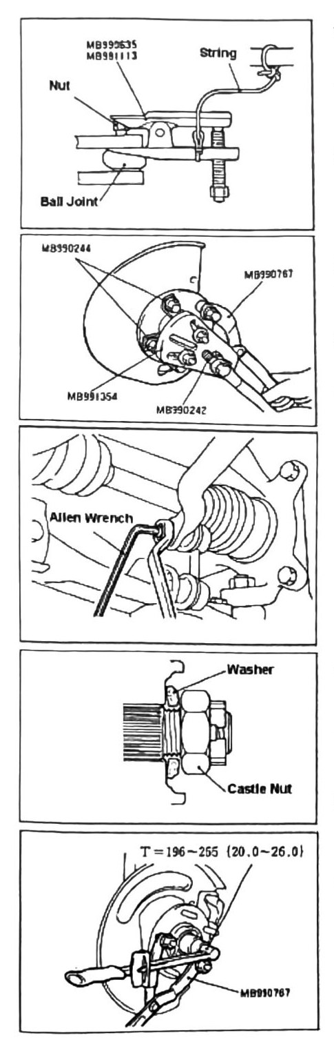 Figure: Tie rod removal, drive axle removal, and castle nut torque setup
