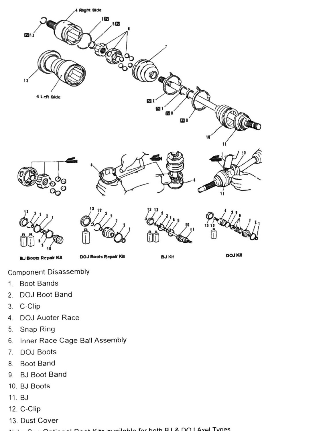 Figure: BJ and DOJ boot repair kits, right and left side, component disassembly