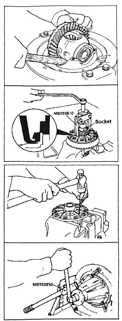 Figure: Carrier disassembly, bearing cap and pinion removal