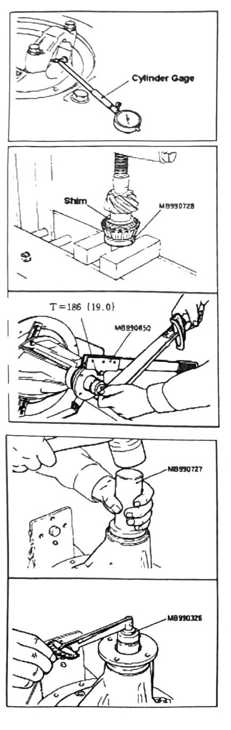 Figure: Cylinder gauge diameter check and pinion/flange assembly
