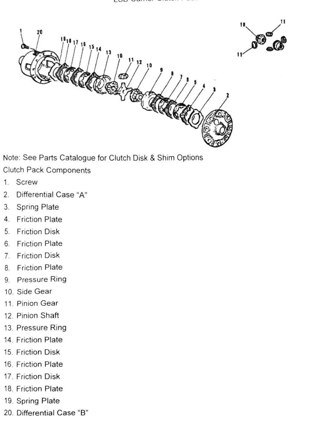 Figure: LSD carrier clutch pack, exploded view