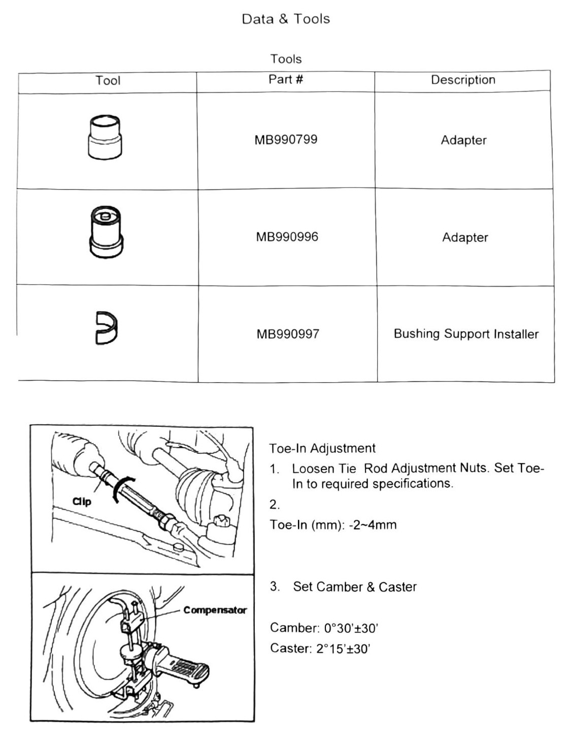 Figure: Toe-in adjustment tool list and procedure