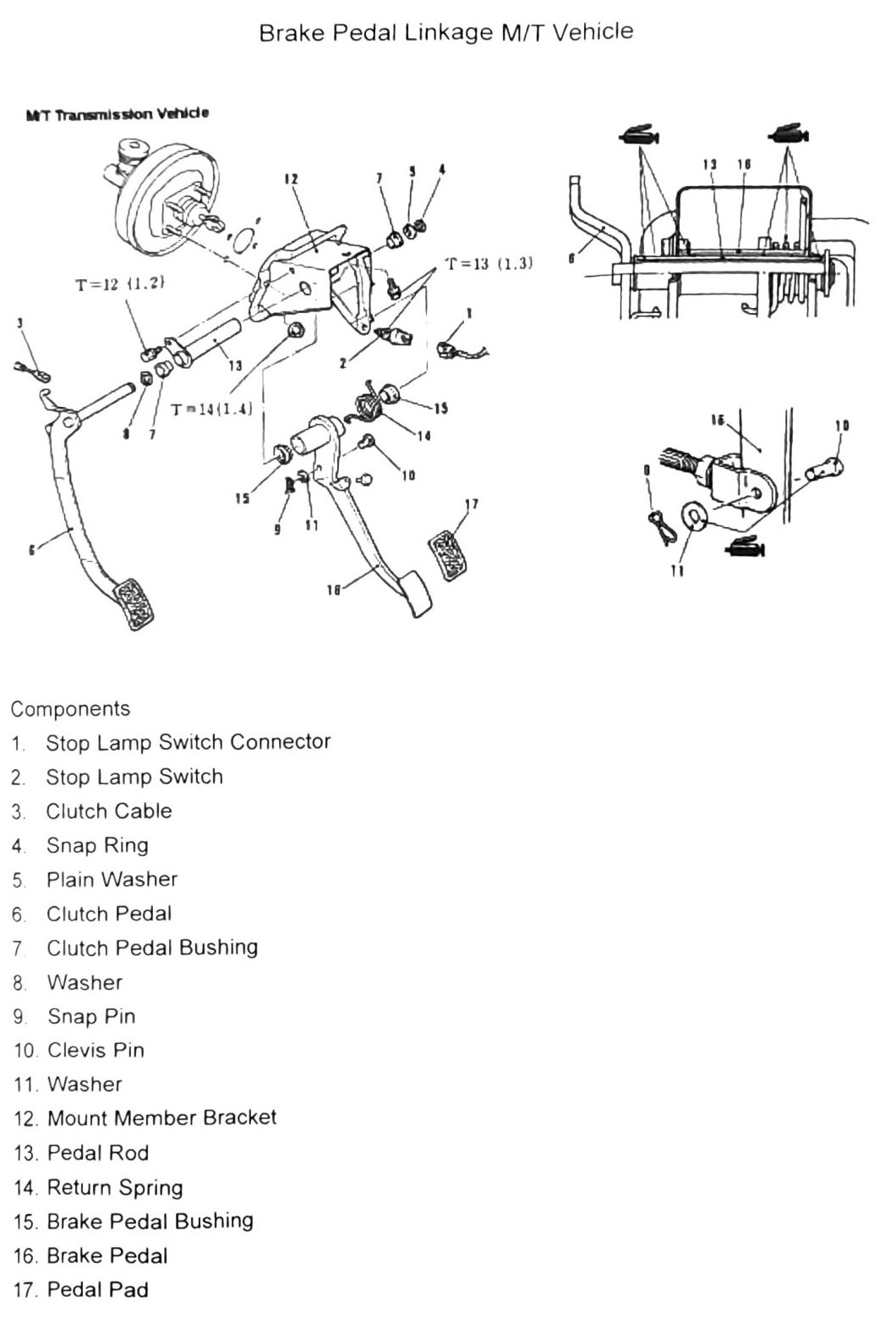 Figure: Brake Pedal Linkage, M/T Transmission Vehicle, exploded view