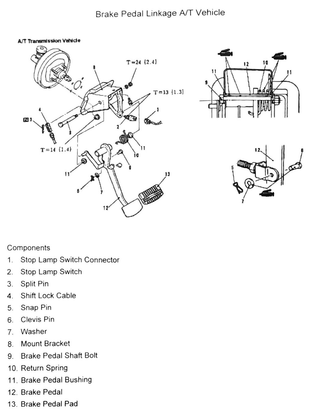 Figure: Brake Pedal Linkage, A/T Transmission Vehicle, exploded view