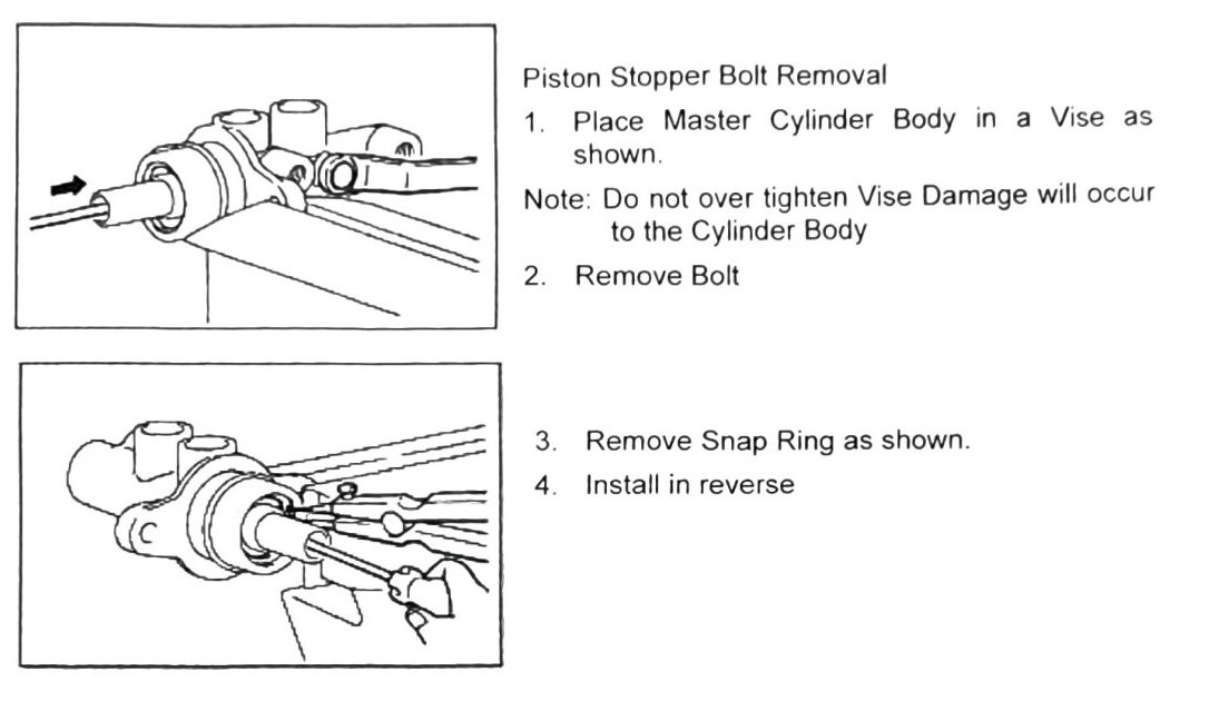 Figure: Piston Stopper Bolt Removal, vise/snap ring diagram