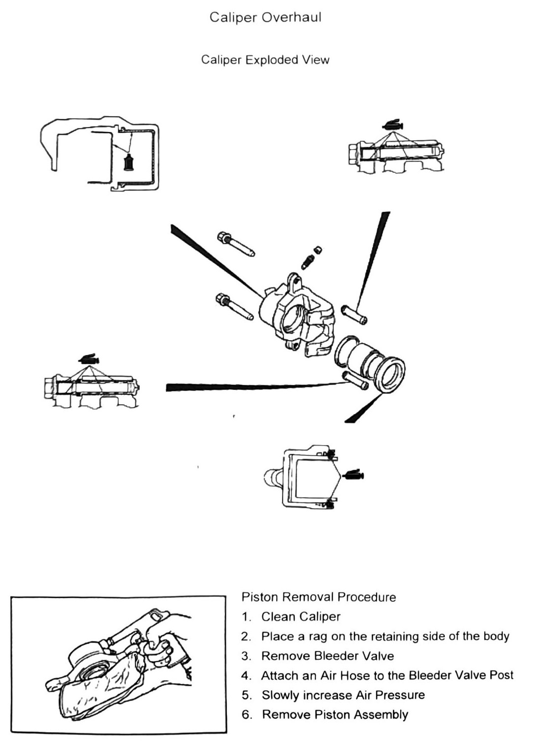 Figure: Caliper Overhaul, piston removal procedure