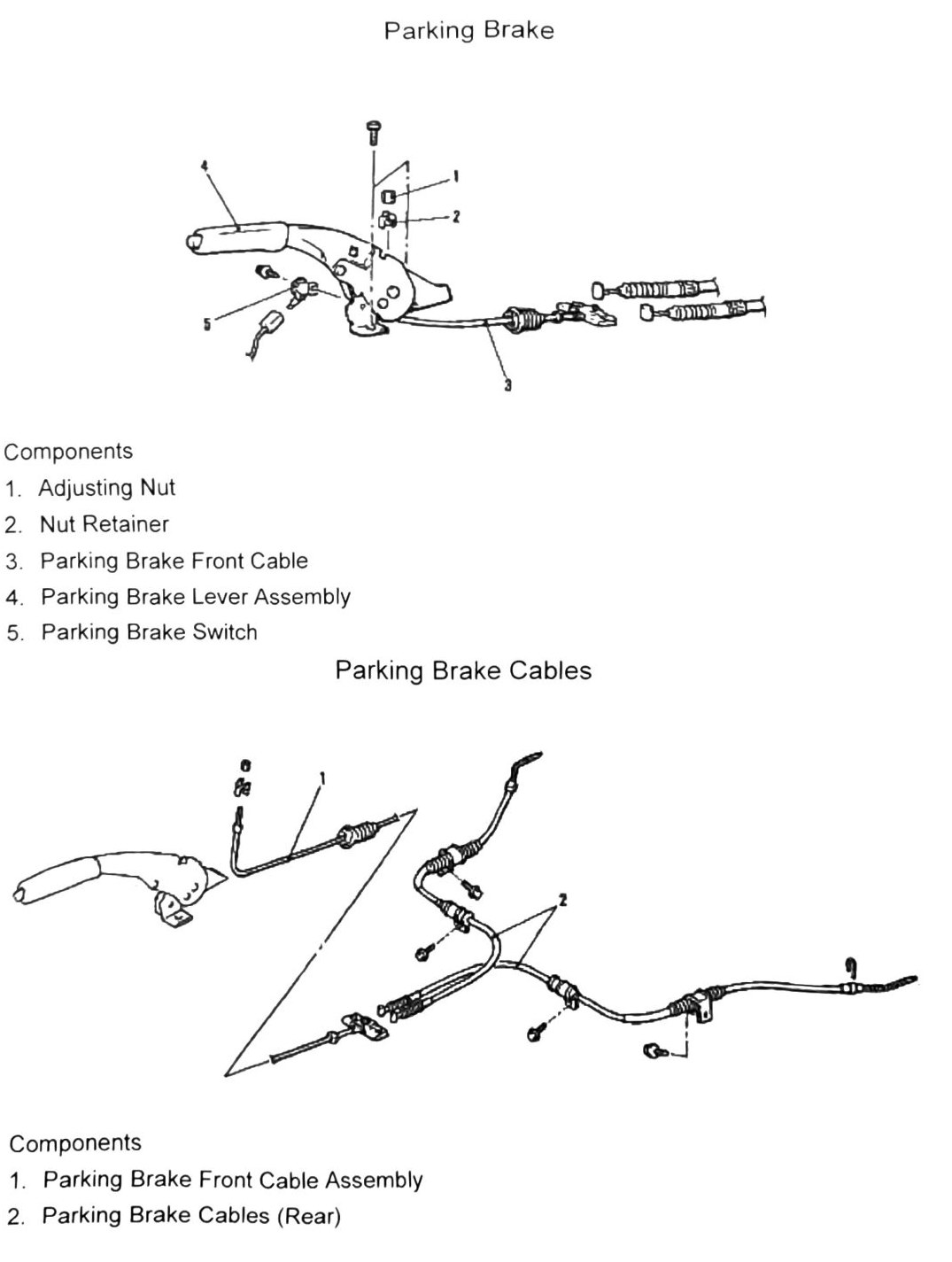 Figure: Parking Brake, lever/cable components