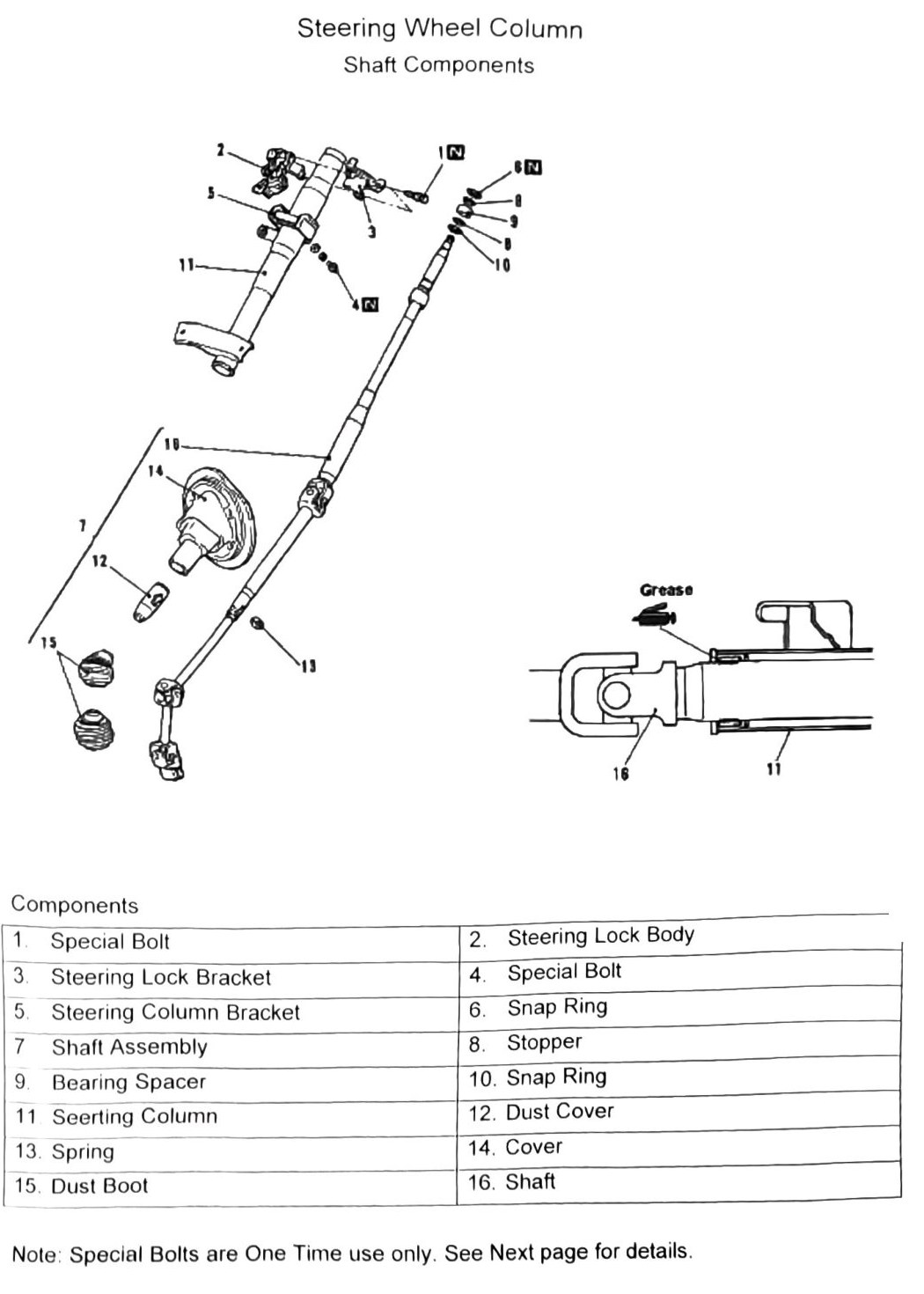 Figure: Steering column shaft components, lock body/bracket assembly