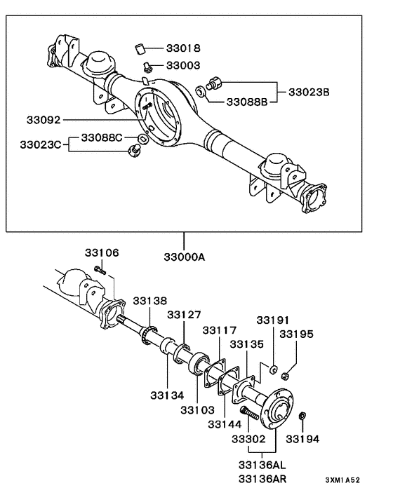 Rear axle housing & shaft parts diagram 7939139