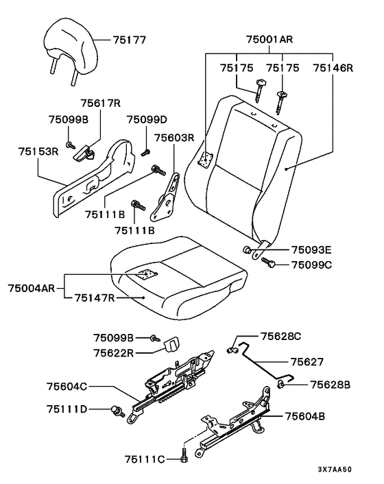 Front seat parts diagram 7939227