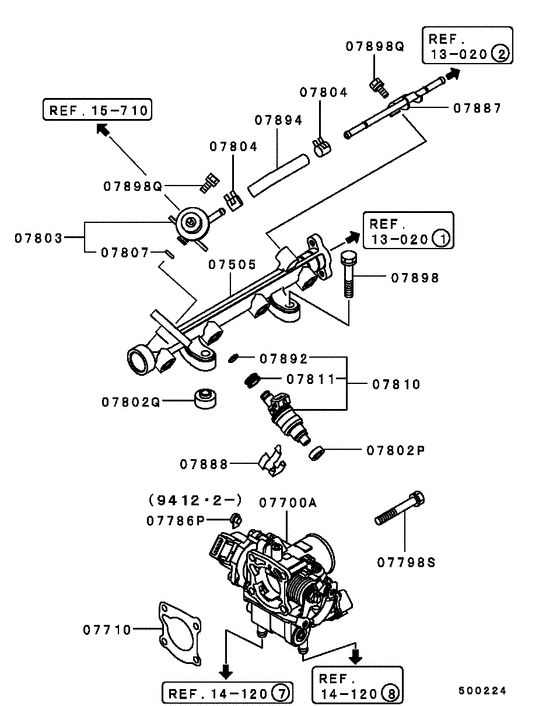 Injector & throttle body parts diagram 7939060