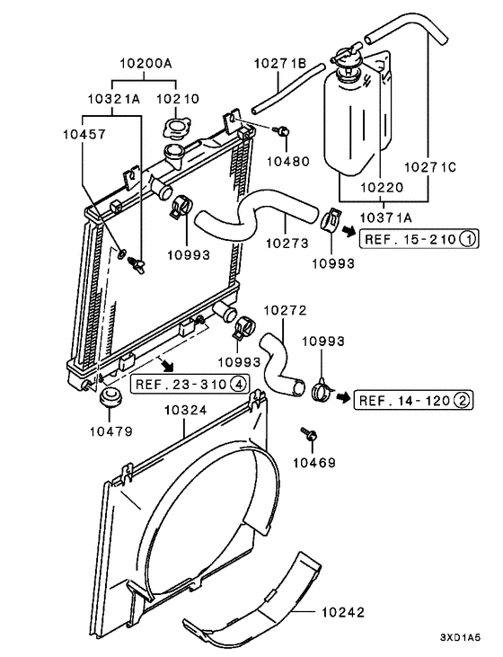 Radiator,hose & condenser tank parts diagram 7939064