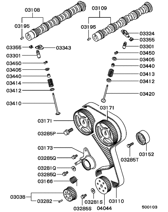 Camshaft & valve parts diagram 7939051