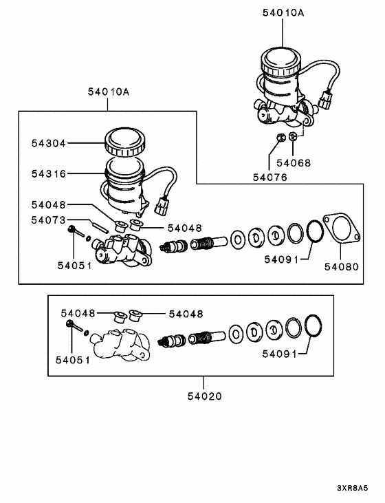 Brake master cylinder parts diagram 7939164
