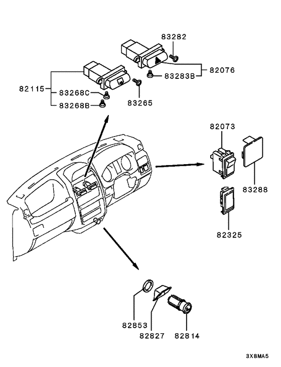 Switch & cigar lighter parts diagram 7939245