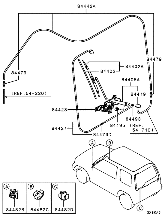 Rear window wiper & washer parts diagram 7939239