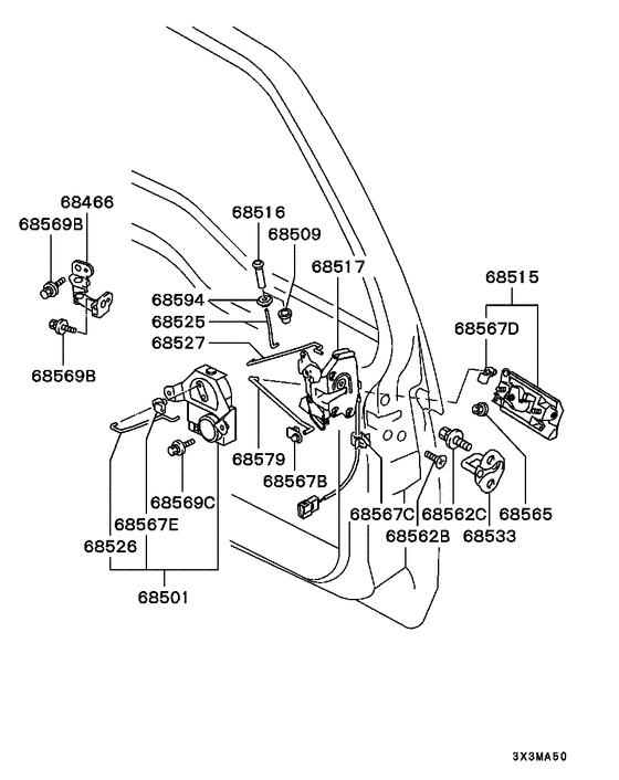 Back door locking parts diagram 7939207
