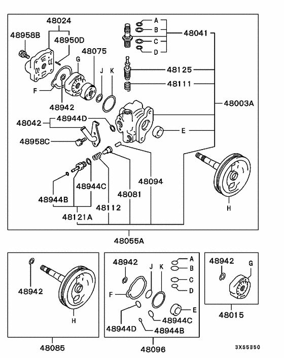 Power steering oil pump parts diagram 7939177