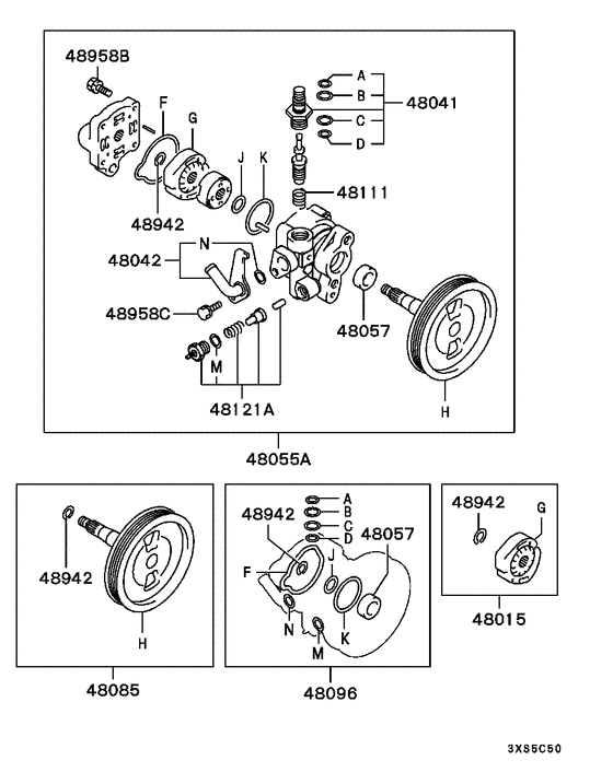Power steering oil pump parts diagram 7939179