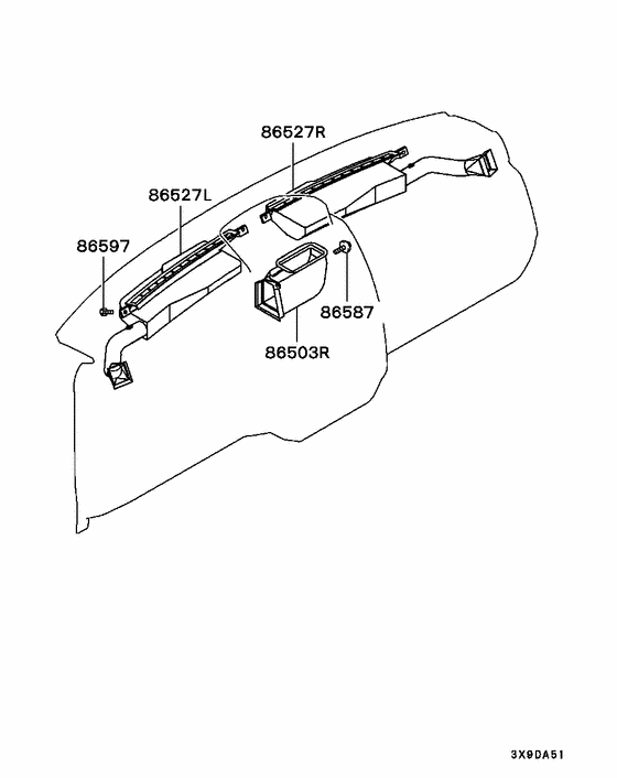 Defroster nozzle & duct parts diagram 7939263