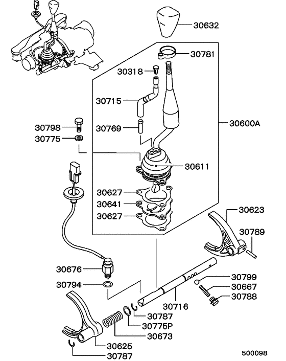 Transfer floor shift control parts diagram 7939125