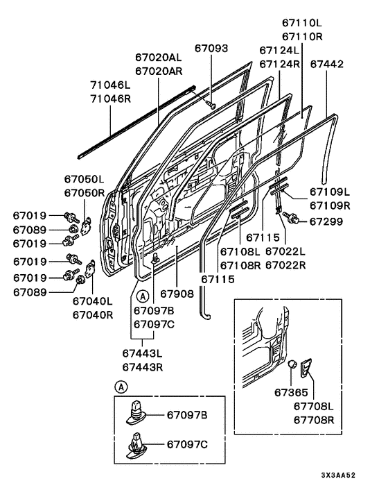Front door panel & glass parts diagram 7939202