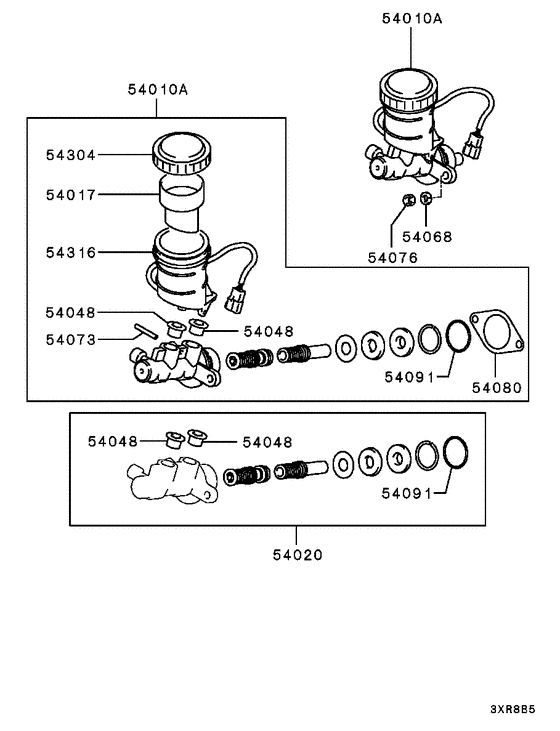 Brake master cylinder parts diagram 7939165